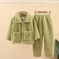 thumbnail image 2 of MEZZALL Soft Winter Kids Lapel Shirts Pants Long Sleeve Home Outfit Sets Cozy Flannel Leisure Boys Girls Toddler Sleep Leisure Clothing Sets, 2 of 3