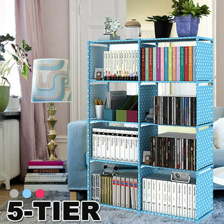 Portable 8-Cube Bookcase Adjustable Bookshelf Organizer Shelf Unit Folding  Storage Shelves Unit Portable Organizer Bookshelf Shelf Rack Grey Blue Pink  