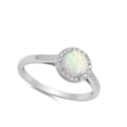 thumbnail image 4 of CHOOSE YOUR COLOR Round White Simulated Opal Halo Wedding Ring .925 Sterling Silver Band CZ Female Size 10, 4 of 4