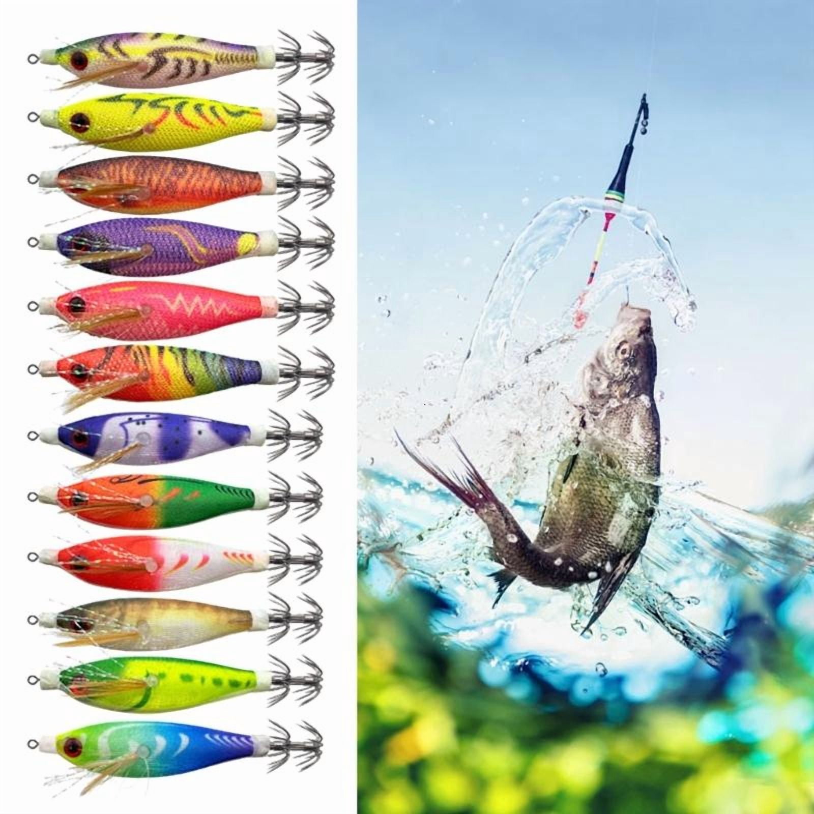 CEORPER 12PCS Realistic Plastic Squid Fishing Lures With Hook Glowing Shrimp Lures