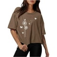 thumbnail image 1 of Blouses pour Femmes Épaules Tombantes Col Rond Hauts Courts Surdimensionnés Hauts d'Entraînement T-Shirts, 1 of 1