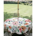 thumbnail image 3 of Outdoor Tablecloth with Umbrella Hole Zipper Pink Orange Floral Round Tablecloth 54" Waterproof Outside Table Cloth Summer Botanical Flower Leaf Patio Table Cover Tablecloths for Picnic Party, 3 of 8