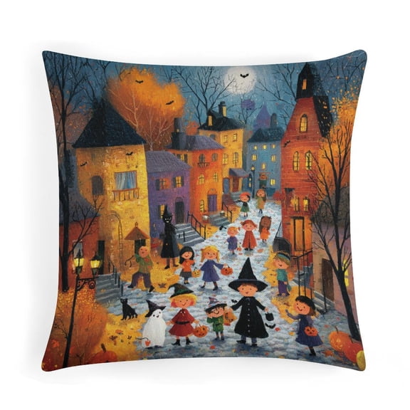 Halloween Town Pillows 16"x16" Happy Halloween Holiday Throw Pillow Cover Throw Pillow Decoration for Sofa Couch