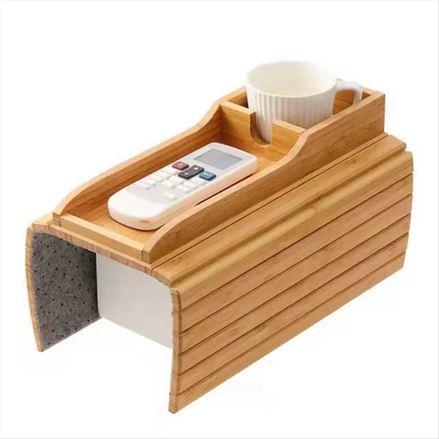 Portavasos para Sofá, Portavasos para Sofá, Bandeja para Reposabrazos con Portavasos para Sofá de Bambú Natural, Mesa con Bandeja para Brazo de Sofá Portátil