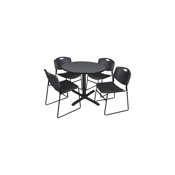 Round Breakroom Table & Chairs Set - 36" Table - 4 Black Stack Chairs - Office Dining Furniture
