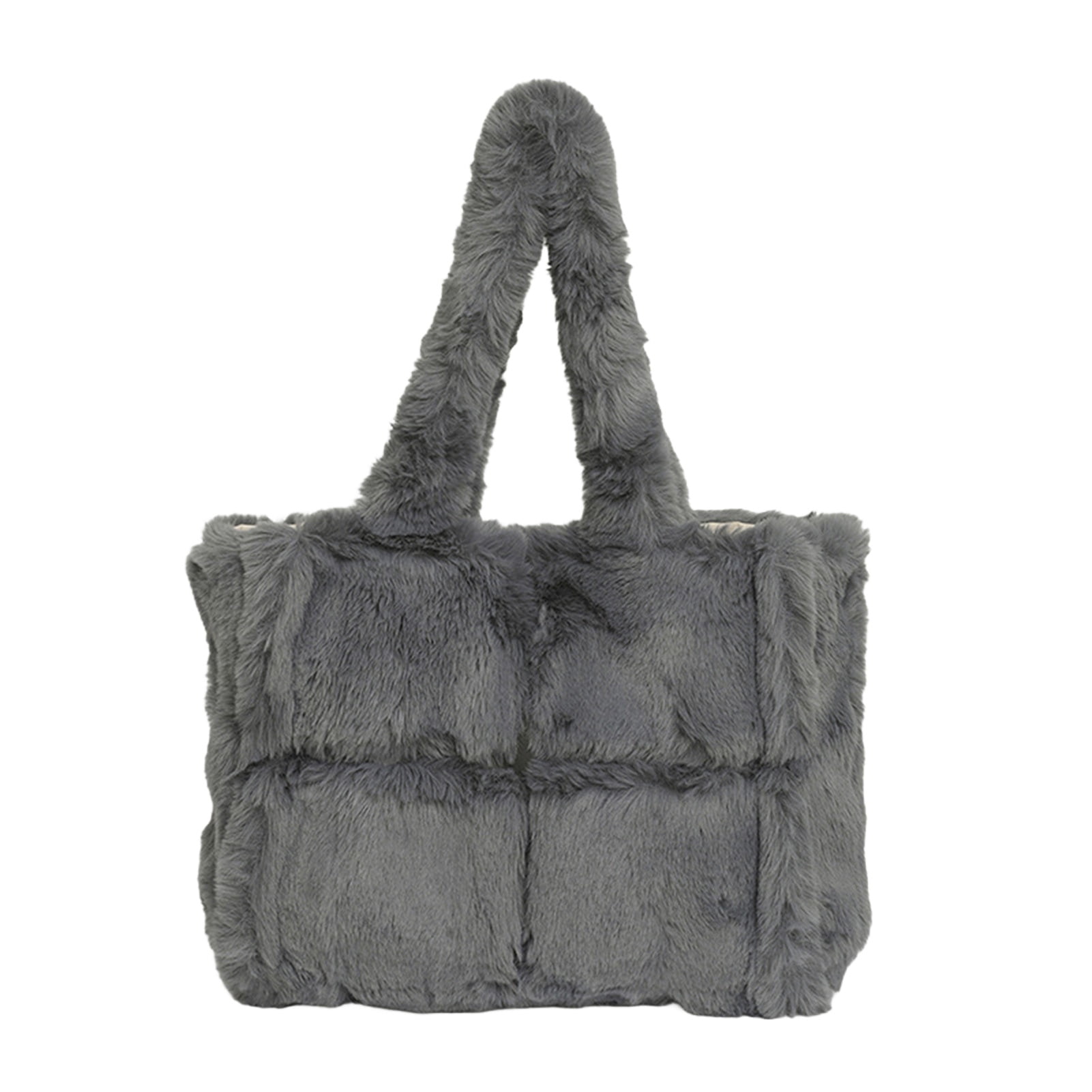 KGJQ Fluffy Tote Bag, Large Fur Purses for Women Winter Fuzzy Totes Plush Shoulder Handbag