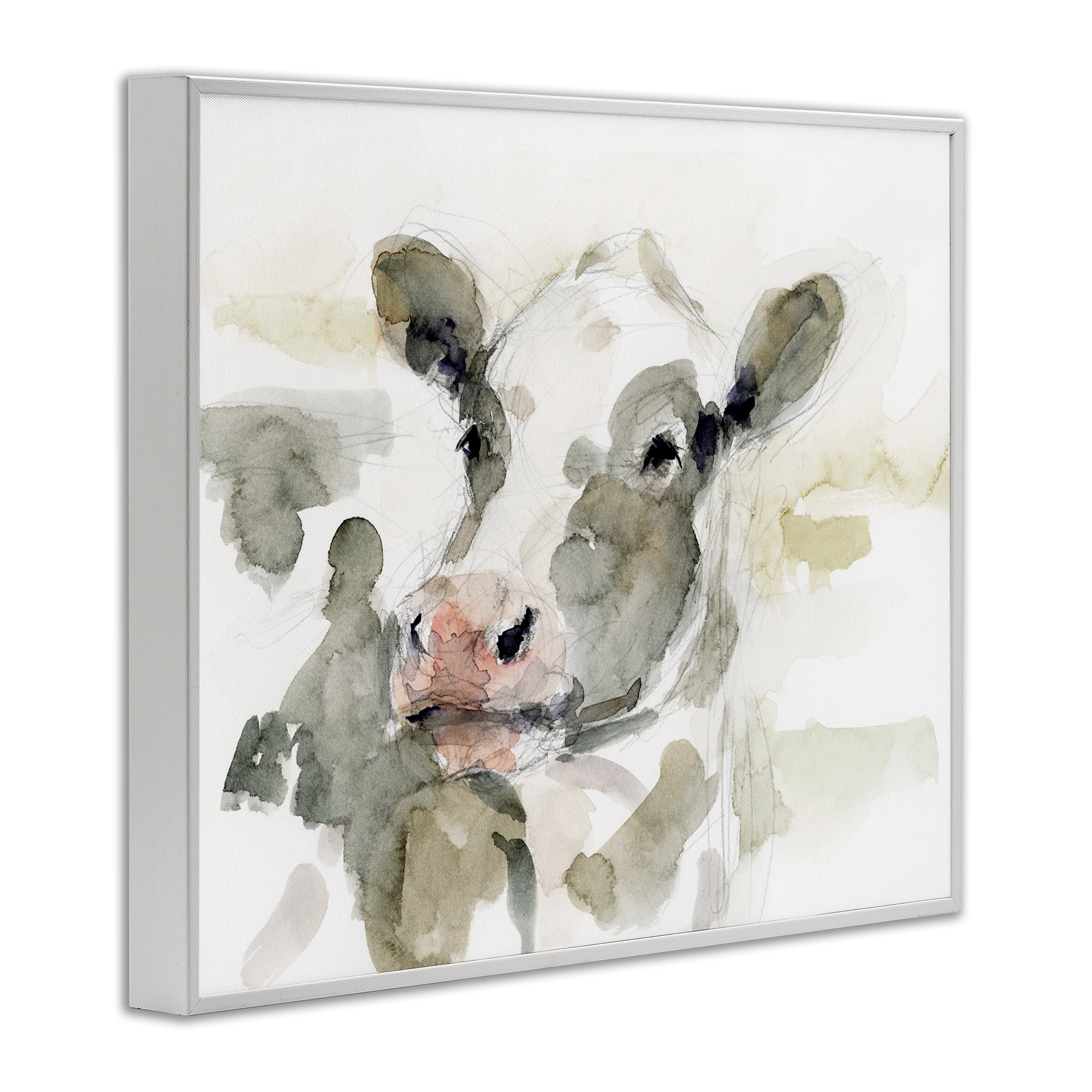 Stupell Industries Soft Painterly Cow Animals & Insects Painting White Framed Art Print Wall Art, 20 x 16