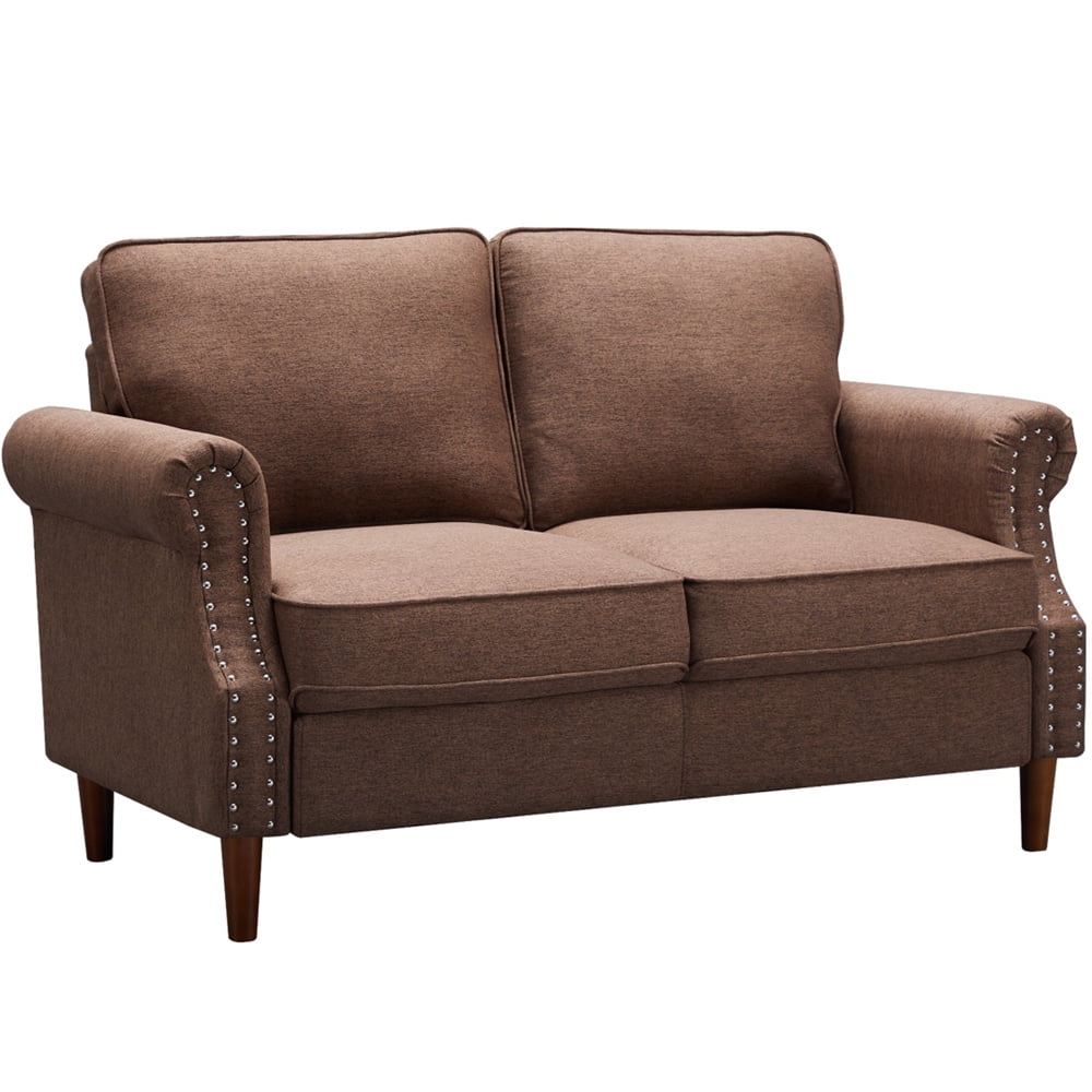 Brown Loveseat, Modern Linen Fabric Sofas for Small Spaces, Upholstered