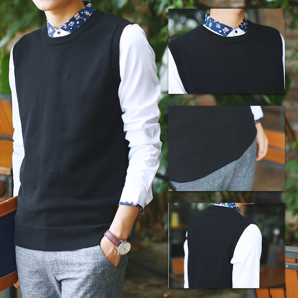 トップス NO MAINTENANCE / COTTON KNITTED VEST Toptie Men's 100% Cotton Knit Sweater Vest, Crew Neck Solid Color