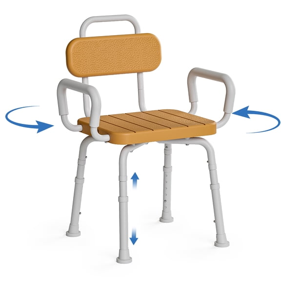 Loyoda 360° Swivel Shower Chair for Elderly & Disabled - Adjustable Height Bath Chair with Armrests, Backrest & Non-Slip Seat - 350 lbs Capacity, Brown