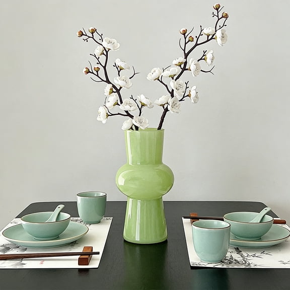 Kumdkd Scandinavian Glass Vase, Small Green Hydroponic Flower Vase for Home Decor, Modern Minimalist Centerpiece for Tabletop, Desk, Living Room, 4.5x4.5x0.8 inches