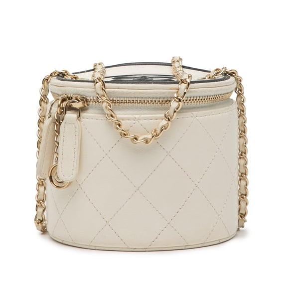 Pre-Owned Chanel Coco Mark Small Vanity Bag with Chain Shoulder AP2193 in Off-White and Black...