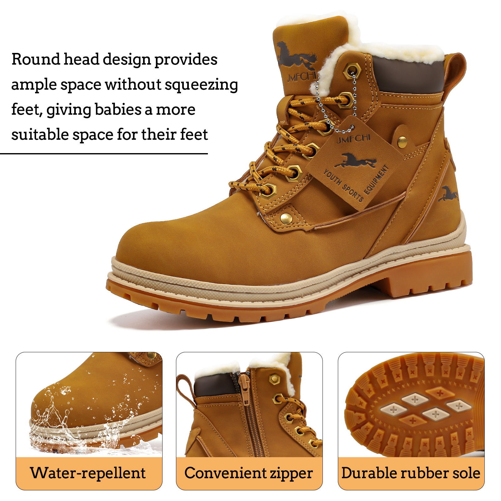 FANGFIUP Boys Hiking Boots Kids Hiking Shoes Girls Outdoor Warm Winter Snow Boots Adventure Trekking Shoes Anti-skid Sneakers Steel Buckle Durable Comfortable