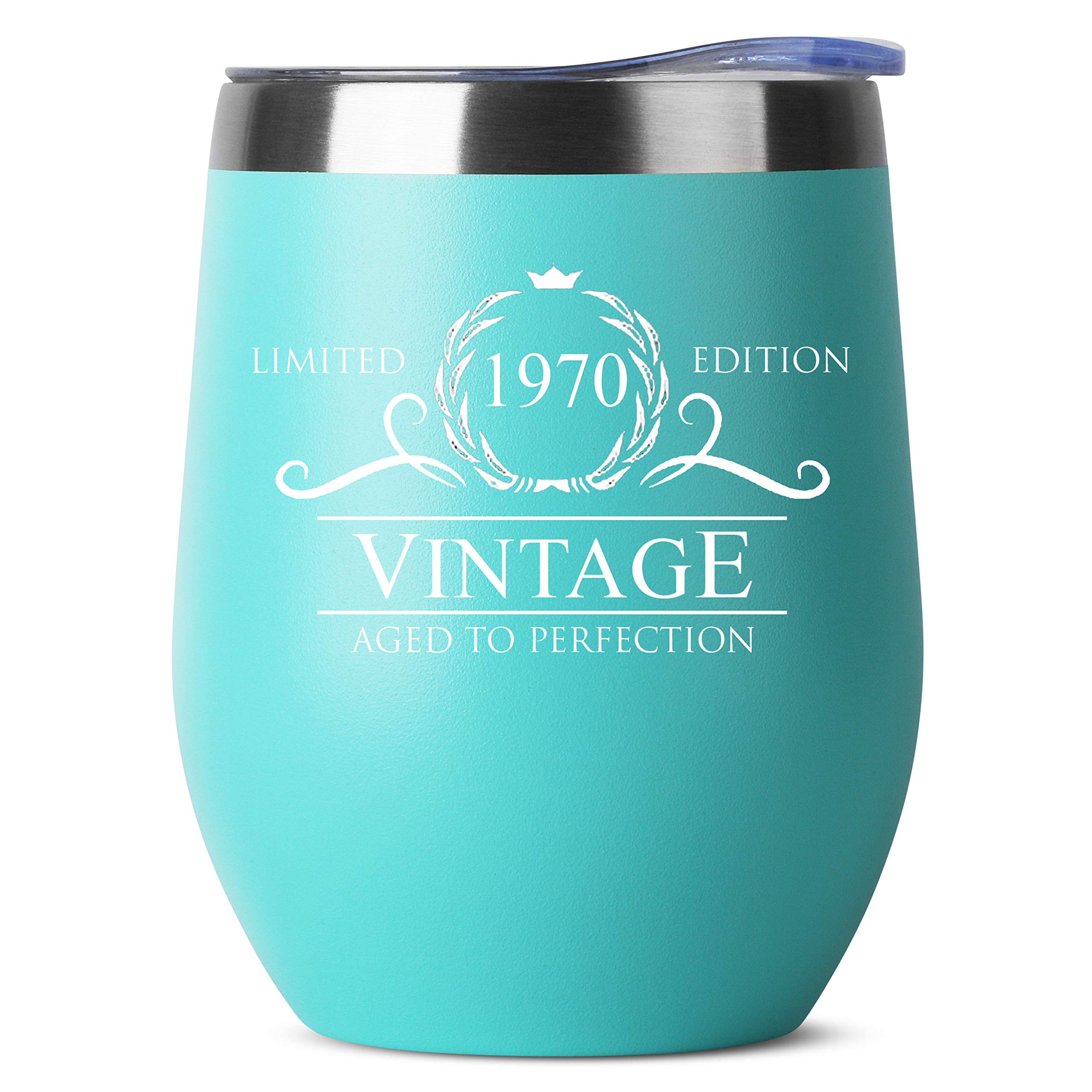 1970 50th Birthday Gifts For Women Men 12 Oz Mint Insulated Stainless Steel Tumbler W Lid Vintage 50 Year Old Best Present Ideas For Him Her Tumblers Party Decorations Supplies