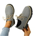 thumbnail image 4 of Fashionable Solid Color Women's Casual Round Toe LaceUp Loafers with Thick MidHeel, 4 of 9