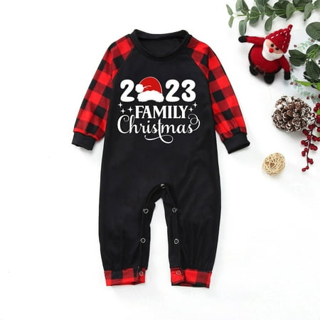 

NEGJ Parent Child Warm Christmas Set Plaid Printed Home Wear Pajamas Baby Jumpsuit Romper