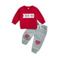 thumbnail image 2 of Elippeo Baby Pants Set, Long Sleeve Crew Neck Embroidery Letters Sweatshirt with Heart Pants 2-piece Outfit for Valentines Day 6 12 18 24 Months 3 Years, 2 of 9