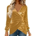 thumbnail image 2 of Uootdi Plus Size Sequin Tops for Women Sparkly Glitter Bow Crewneck Long Sleeve Shirts Evening Party Night Top Going Out Pullover Gift, 2 of 6