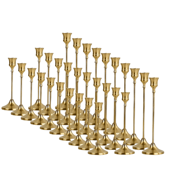 Set of 30 Gold Candle Holders Bulk, Vintage Taper Stick Holders for Wedding Centerpieces