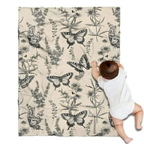 Beige Butterfly Plant Pattern Blanket,Comfortable Soft Flannel Throw Blanket,All Season,Warm Lightweight Blankets for Sofa Bed Couch Living Room Chair,30"x40"
