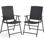 KUF Rattan Patio Dining Chairs Set of 2,Outdoor Wicker Sling Chairs,Foldable Patio Dining Chairs for Garden,Backyard, Lawn, Porch, Poolside and Balcony,2 Packs