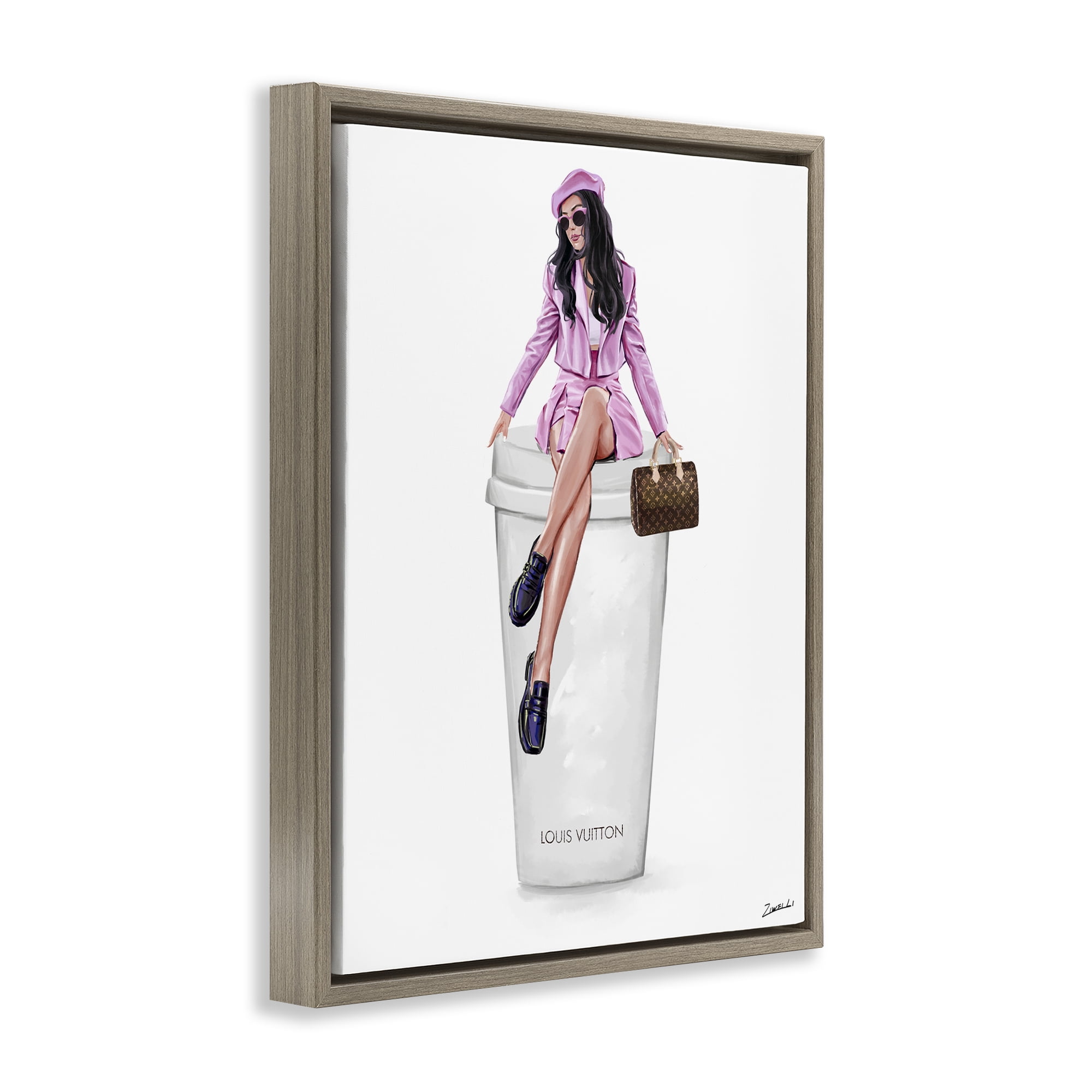 Stupell Industries Sassy Chic Fashionista People Painting Brown Floater Framed Canvas Art Print Wall Art, 17 x 21
