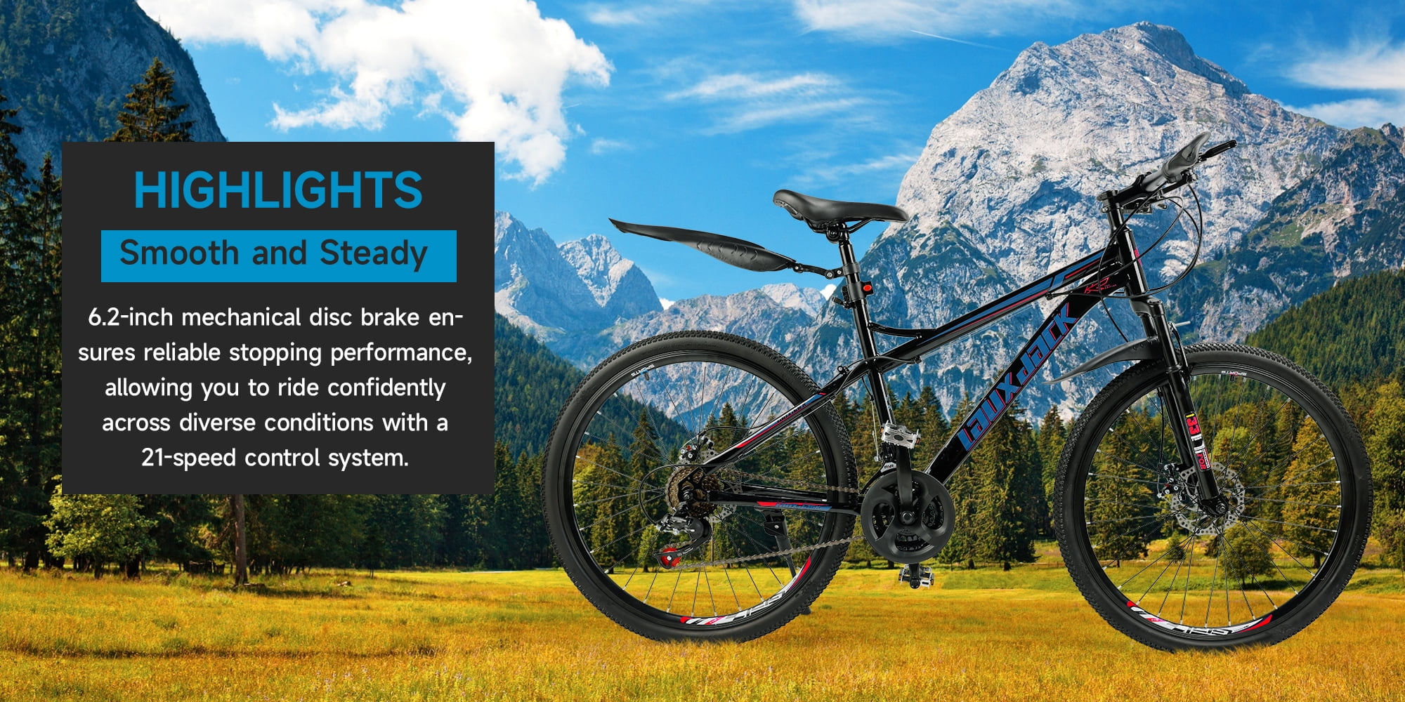 26 Inch Front Suspension Mens Mountain Bike, Shimano 21 Speed, Dual Disc Brake Bike for Men Womens Teen Adult Bicycle With Bike Lock And Air Pump