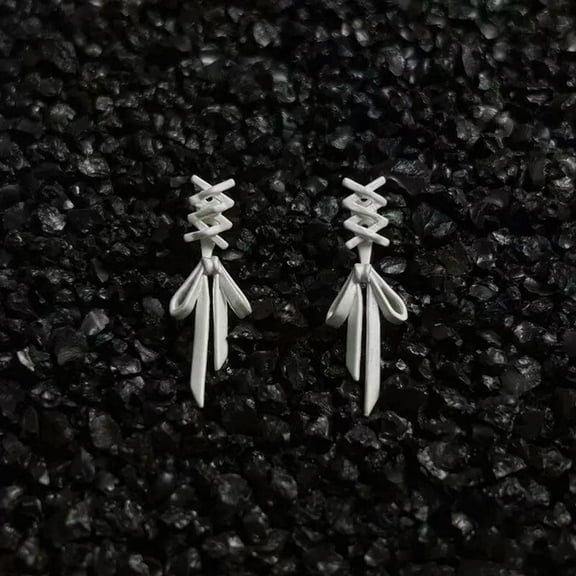 GKNET 1Pair Gothic Accessories Punk Tie Bow Silver Color Earrings Cross Tassel Earring