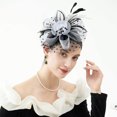 thumbnail image 4 of Vinsonshop Womens Fascinators Hats Tea Party Hats for Women, Feather Pearl Veil Headband for Wedding Cocktail Dresses Accessories White, 4 of 5