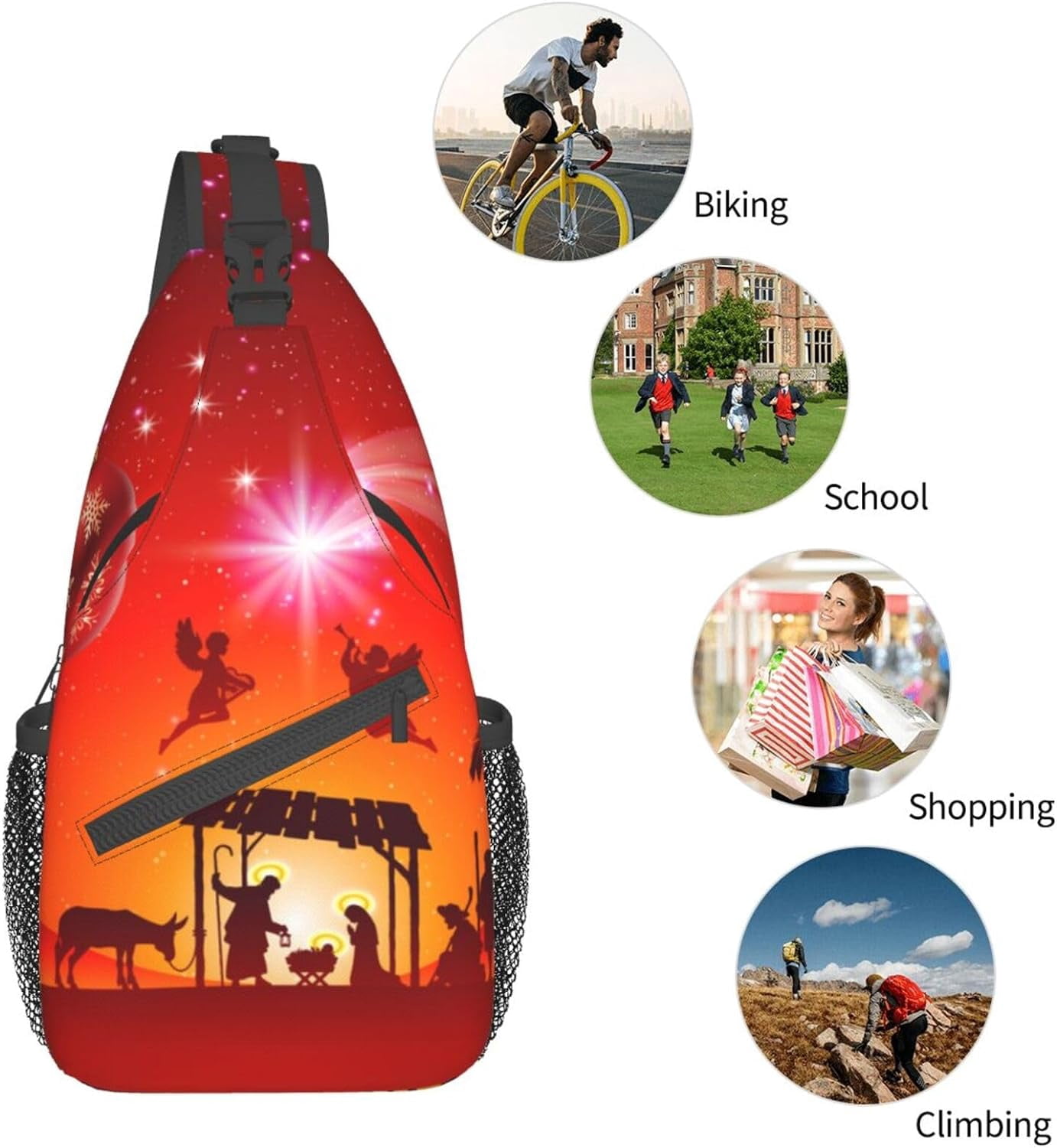 Christmas Nativity Jesus Holy Night Sling Bag Crossbody Hiking Travel Chest Bags Backpack Shoulder Daypack for Women Men