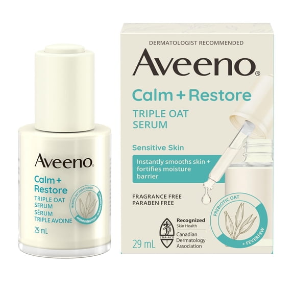Aveeno Calm+Restore Triple Oat Serum, Oat Flour, Oat Oil, Oat Extract, Feverfew, Sensitive Skin Cleanser, Fragrance Free