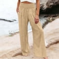 thumbnail image 3 of Dwellite Women Cotton Linen Pants Casual Wide Leg High Waist Long Palazzo Trousers with Pocket Khaki L, 3 of 6