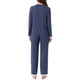 thumbnail image 3 of Conjuntos de pijamas para mujeres con encaje, blusa de manga larga con botones, ropa de dormir con pantalones de cintura elástica y bolsillos, color azul oscuro, 3 of 6
