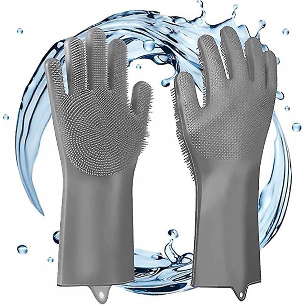Guantes de limpieza para el hogar, guantes de silicona para lavar con guantes de limpieza para fregar, guantes de cocina reutilizables, 1 par de guantes mágicos con fregador de silicona. Afortunado Sencillez