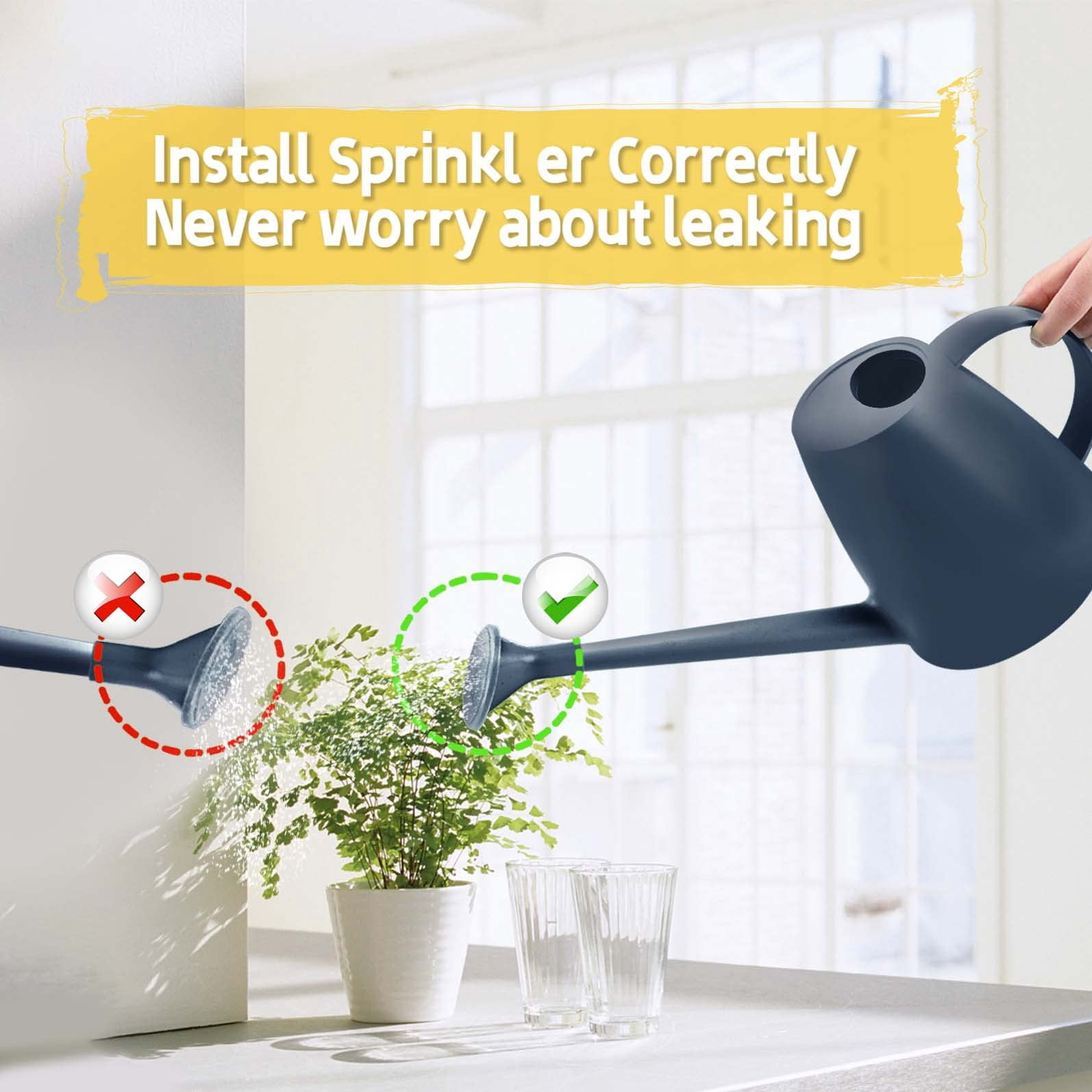 1.8L Small Watering Can for Indoor Plants, Long Spout Watering Can for House Plants Garden Flowers, Outdoor Plant Watering Pot 1/2 Gallon Blue