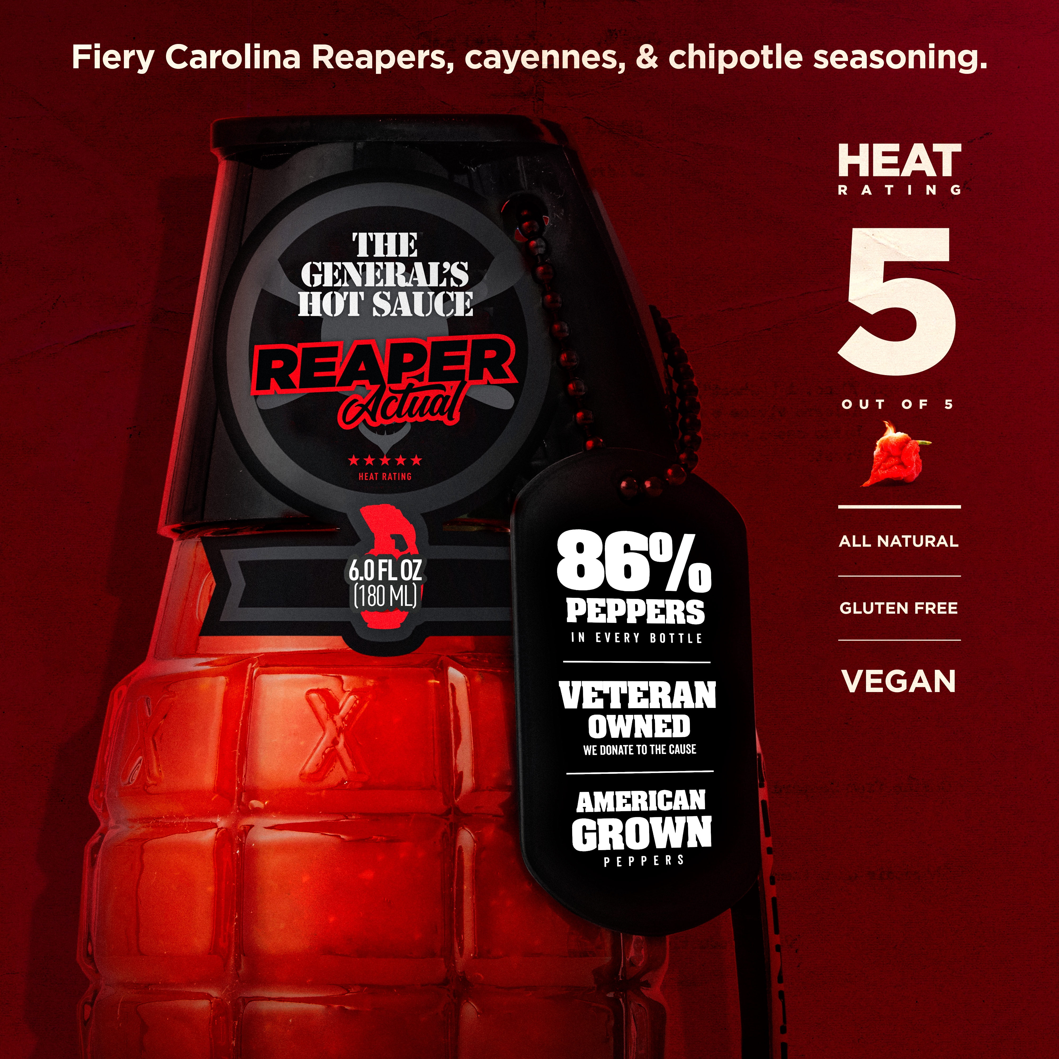 The General’s Hot Sauce Scorched Earth 3-Pack with Hottest Carolina Reaper, Habanero & Cayenne Peppers, 3-Pack (6oz Bottles)