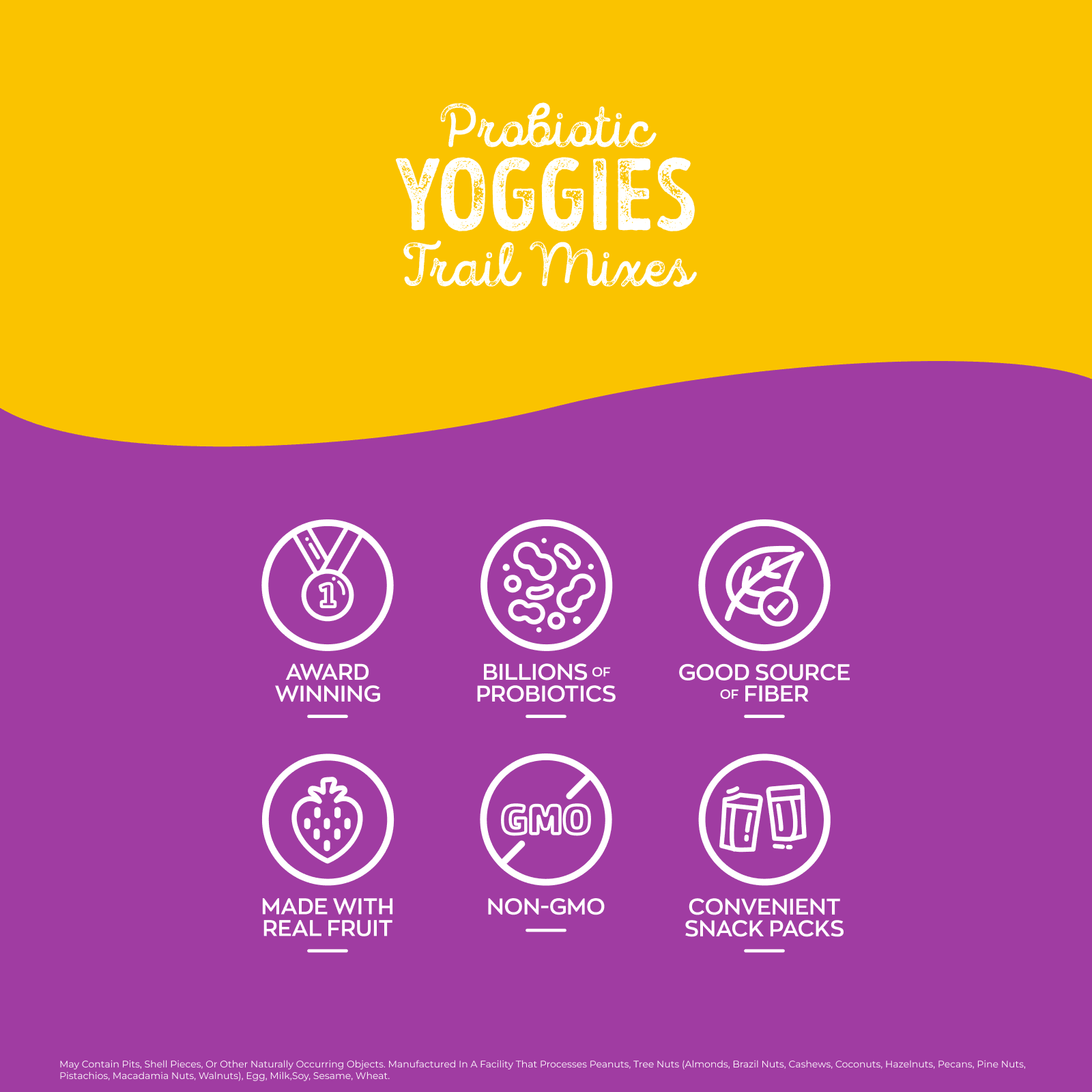Nature's Garden Probiotic Yoggies Trail Mix Snack Packs 24oz (1oz x 24) - Pack of 4 - Yogurt Covered Fruit & Nut Snack for Adults & Kids - High Fiber, Gluten-Free, No Artificial Flavors Variety Pack