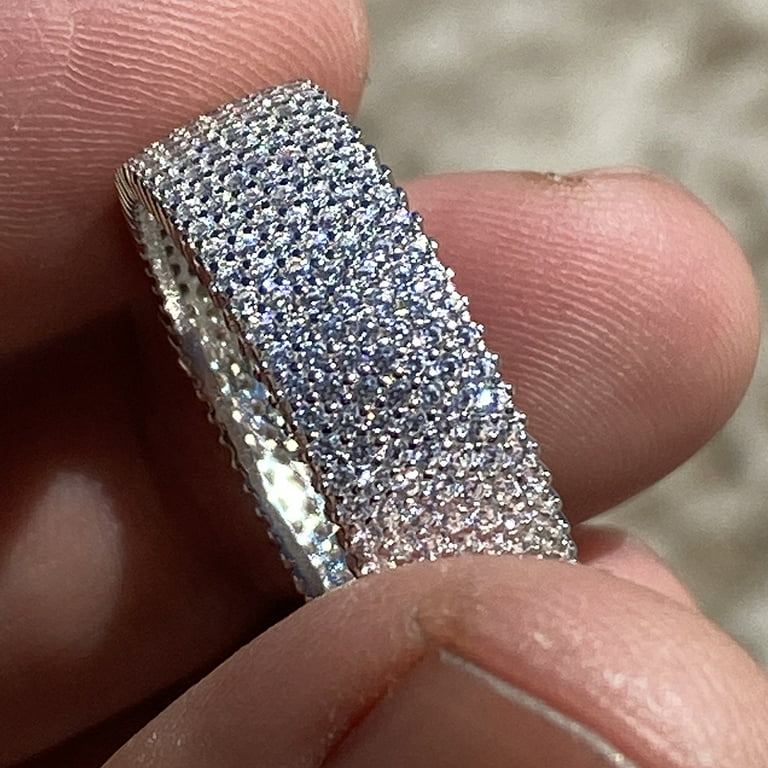 Real Solid 925 Sterling Silver Eternity Band Ring Wedding Iced Micro Pave  Anillo De Plata Pinky Size 8