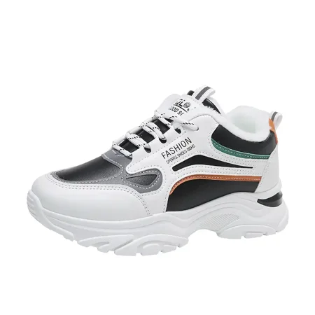 

Women‘s Colorblock Faux Leather Chunky Sneakers Warm Plush Lace Up Running Shoes Women‘s Footwear