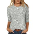 thumbnail image 2 of Sakmal Gray Ladies Tops Under $5 3/4 Sleeve Floral Crew Neck T-Shirts Ladies Shirts $5, 2 of 5