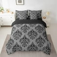 thumbnail image 2 of Manfei Retro Damask Print 7pcs Bedding Comforter Set,Vintage Baroque Flower Queen Bedding Sets,Gray Black Queen Sheet Sets For Men Women,Super Cozy Room Decor Reversible, 2 of 8