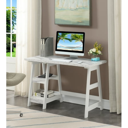 UPC: 0095285433391 | Convenience Concepts Designs2Go Trestle Desk with Shelves  White Marble/White