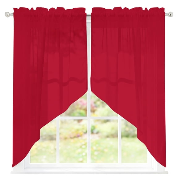 Solid Color Sheer Curtains Swag Valances for Windows Red Rod Pocket Swag Curtain Small Window Curtain for Kitchen Living Room Bedroom, 1 Pair 28"W x 36"L
