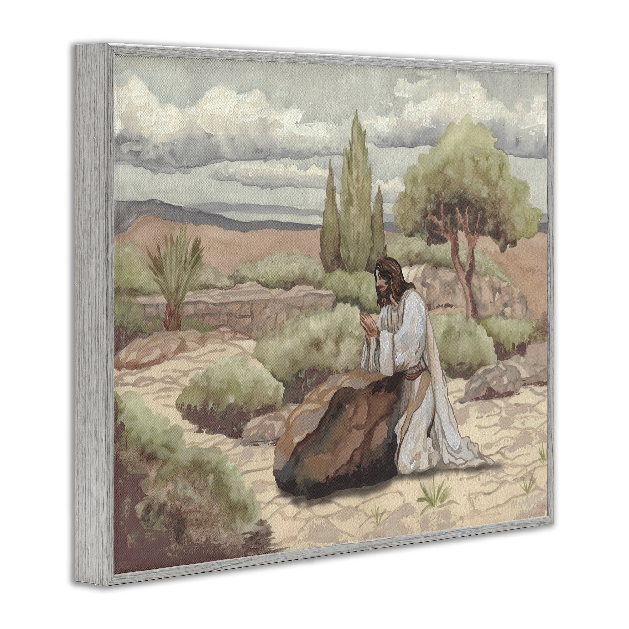 Stupell Industries Jesus Praying Countryside Gray Framed Giclee Art, design by Elizabeth Medley