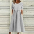 thumbnail image 2 of Women Fashion Boho Dress Short Sleeve O Neck Pocket Dress Casual Chambray Striped Dress Swing Dress Short Casual Dresses for Women Mid Dresses for Women Casual Summer Dresses for Women Casual, 2 of 5