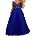 thumbnail image 2 of AMERTEER Robes Formelles en Dentelle Bleue pour Femmes Robes Sans Manches Demoiselle d'Honneur Longue Robe de Bal Robe en Maille Élégante, 2 of 3