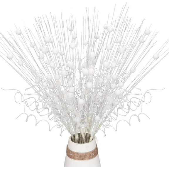 Artificial Bead Bouquet Decoration,16 Pcs Christmas Tree Curly Picks and Sprays,White Glitter Branches Stems Ornaments,Decorative Bride Pearl Bouquet Sticks,Christmas Sparkling Scene Decoration