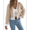 thumbnail image 2 of Womens Long Sleeve Striped Cardigan Sweaters Striped Cropped Button Fall Trendy Open Front Knit Sweater Coats Khaki M, 2 of 10