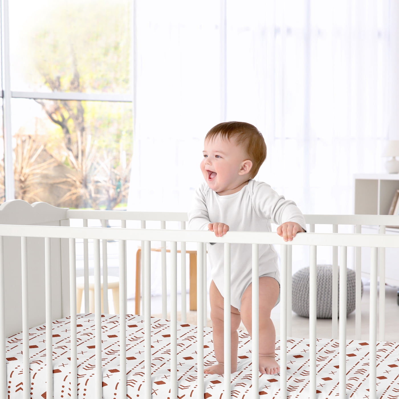 Sweet Jojo Designs 200 Thread Count 180 Gsm White Rust Boho Tribal Fitted Crib Sheet, Standard