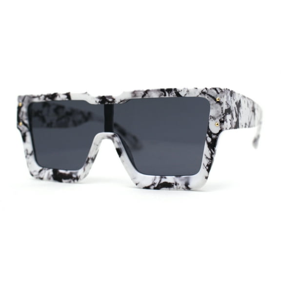 Colored Mirror White Marble Frame 80s Robotic Shield Sunglasses Black
